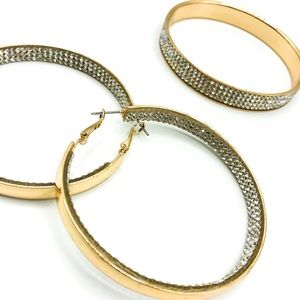 Rhinestone gold earrings & matching bracelet